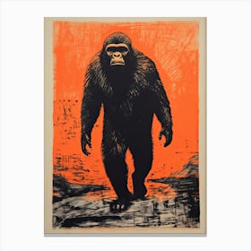 Gorilla, Woodblock Animal Drawing 3 Canvas Print