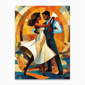 Latin American Hispanic Male And Female Couple Dancing The Ballroom Calypso Dance Shown In An Abstract Cubist Canvas Print