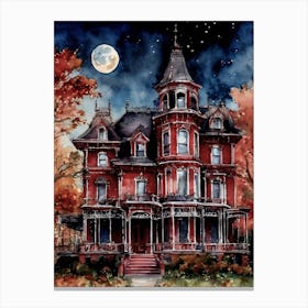The Red Witches House ~ Red Watercolor Witchy Cottage Gothic Victorian Mansion Home artwork - Witch pagan goth fairytale perfect cottage Flowers Gardens Witchcraft Magick Wicca Yoga Spiritual, Practical Magic Owen's House, Kat Van and Sabrina Inspired Canvas Print