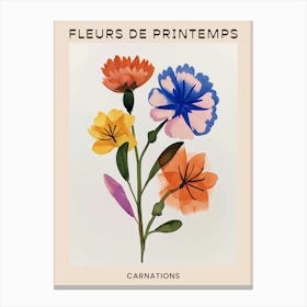 Spring Floral French Poster  Carnations 1 Canvas Print