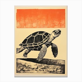 Turtle, Woodblock Animal  Drawing 1 Canvas Print