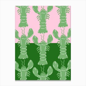 Lobster Repeat Green On Pink Canvas Print