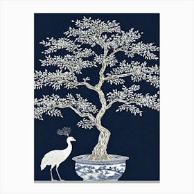 Navy Chinoiserie Peacock And Tree Canvas Print