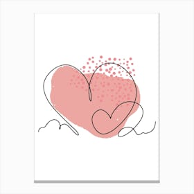 Line art heart and colored abstract spots 2 Canvas Print