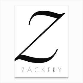 Zackery Typography Name Initial Word Canvas Print