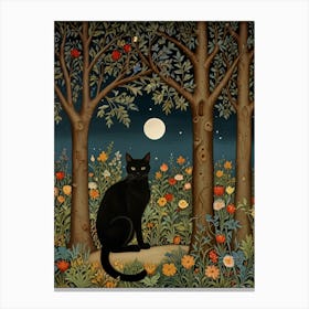 Cat In The Moonlight Style William Morris 3 Canvas Print