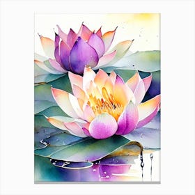 Double Lotus Watercolour 1 Canvas Print