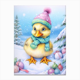 Cute Christmas Pencil Illustration Duckling 1 Canvas Print