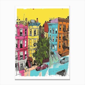 Jackson Heights New York Colourful Silkscreen Illustration 4 Canvas Print