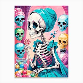 Cute Skeleton Candy Halloween Painting (16) Canvas Print