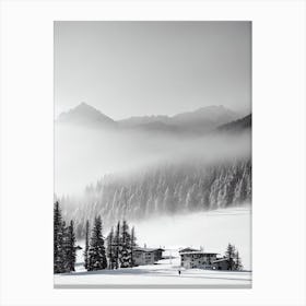 Courmayeur, Italy Black And White Skiing Poster Canvas Print