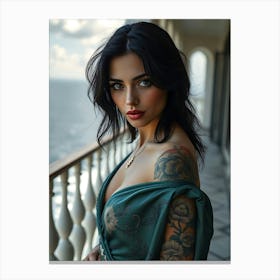 Tattooed Woman on Veranda Canvas Print