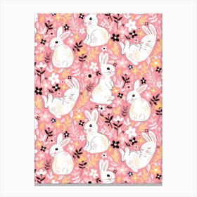 Marshmallow Easter Bunnies On Pink Canvas Print