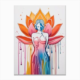 Lotus Flower and Woman Silhouette Watercolor Splash Canvas Print