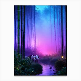 Twilight In The Bamboo Forest Diffuse Glow In Purples Peaches Panda Emerging Atmospheric Mystiqu Canvas Print