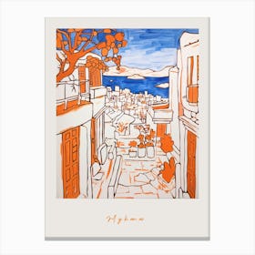Mykonos Greece Orange Drawing Poster Canvas Print