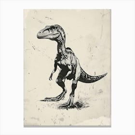 Velociraptor Dinosaur Black Ink & Sepia Illustration 2 Canvas Print