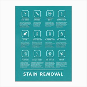 Mid Century Modern Laundry Stain Removal Instruction Teal   Canvas Print
