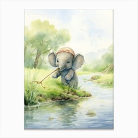 Elephant Painting Fishing Watercolour 2 Canvas Print