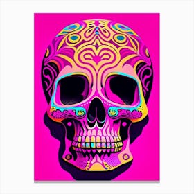 Skull With Psychedelic Patterns 2 Pink Pop Art Canvas Print