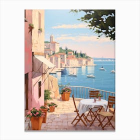 Rovinj Croatia 1 Vintage Pink Travel Illustration Canvas Print