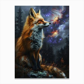 Fox In The Night Sky, Bichromatic, Surrealism, Impressionism Canvas Print