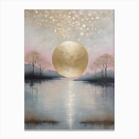 Wabi Sabi Dreams Collection 4 - Japanese Minimalism Abstract Moon Stars Mountains and Trees in Pale Neutral Pastels And Gold Leaf - Soul Scapes Nursery Baby Child or Meditation Room Tranquil Paintings For Serenity and Calm in Your Home 1 Canvas Print