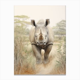 Rhino Walking Through Nature Vintage Illustration 1 Canvas Print