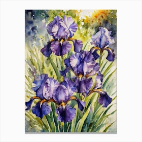 Iris Flowers - Spring in an English Garden Irises Watercolor Large Artwork | HD Painting by John Arwen Canvas Print