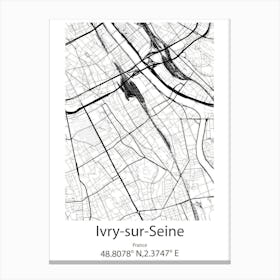 Ivry Sur Seine,France Minimalist Map Canvas Print