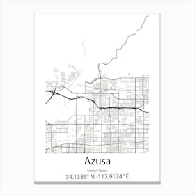 Azusa,United States Minimalist Map 1 Canvas Print