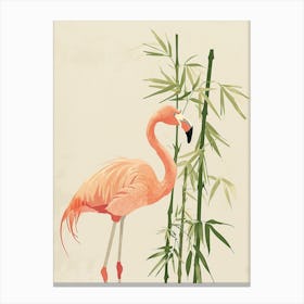 Andean Flamingo And Bamboo Minimalist Illustration 4 Canvas Print