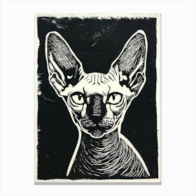 Sphynx Cat Linocut Blockprint 3 Canvas Print