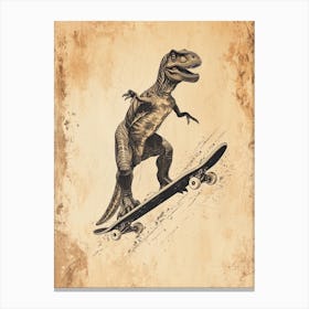 Vintage Deinonychus Dinosaur On A Skateboard   2 Canvas Print