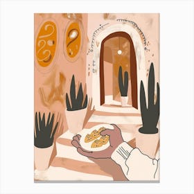 Illustration Of A Hand Holding A Plate Canvas Print