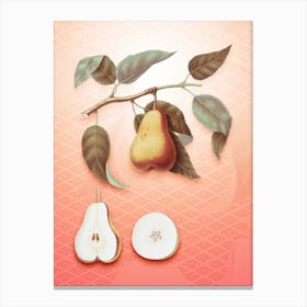 Pear Vintage Botanical in Peach Fuzz Hishi Diamond Pattern n.0077 Canvas Print
