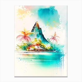 Bora Bora French Polynesia Watercolour Pastel Tropical Destination Canvas Print
