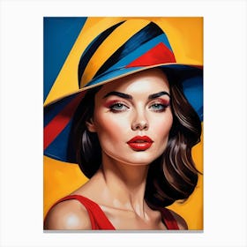 Woman Portrait With Hat Pop Art (25) Canvas Print