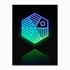 Neon Blue and Green Abstract Geometric Glyph on Black n.0405 Canvas Print