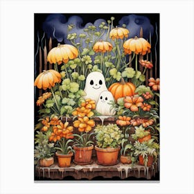 Cute Bedsheet Ghost, Botanical Halloween Watercolour 99 Canvas Print