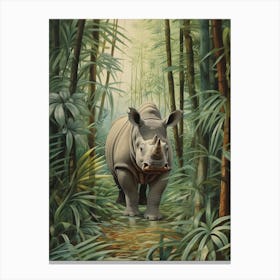 Rhino In The Jungle Realistic Illustration 8 Canvas Print