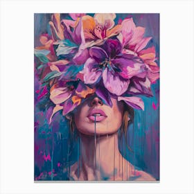 Portrait Woman Purple Flowers Floral Painting Poster Canvas Print