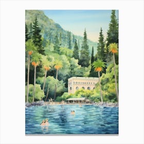 Swimming In Lake Como Italy Watercolour Canvas Print