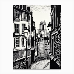 Paris France Linocut Illustration Style 4 Canvas Print