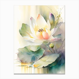 Lotus Flower In Garden Storybook Watercolour 1 Canvas Print