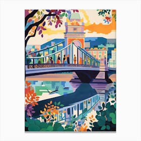 Szechenyi Chain Bridge, Budapest, Hungary, Colourful 4 Canvas Print