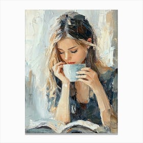 The Girl In The Cafe Reads A Book Canvas Print