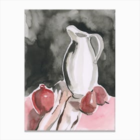 Jug And Pears Watercolor Painting hand painted vertical ink black red kitchen art artwork  Canvas Print