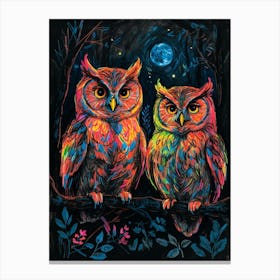 Two Owls At Night Canvas Print