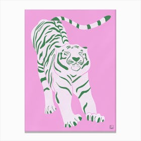Tiger Doesnt Lose Sleep Pink And Green Canvas Print